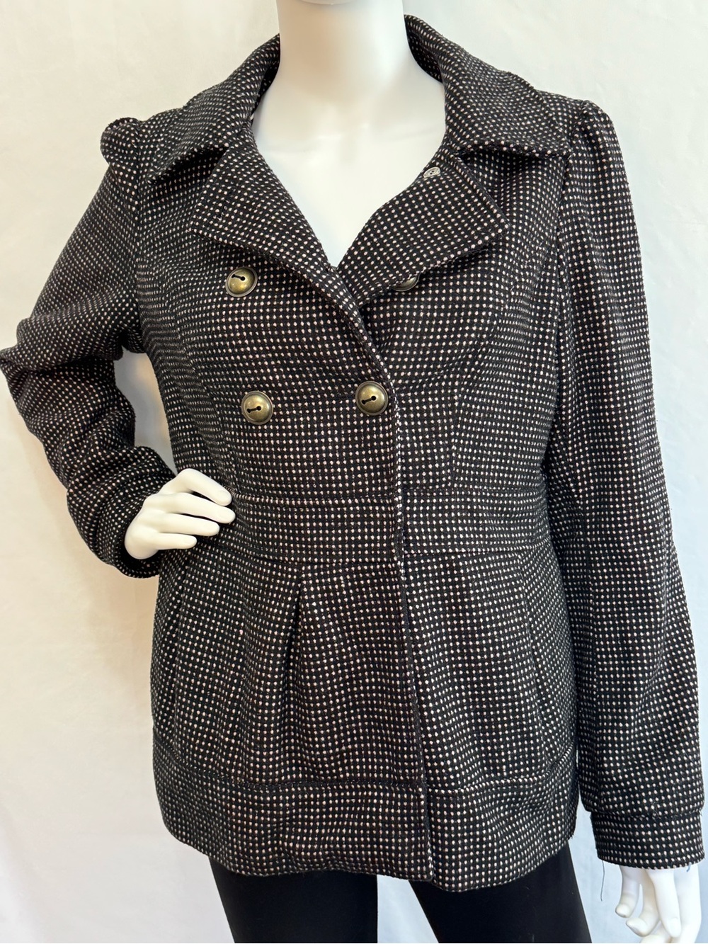 Pink Envelope Polka Dot Rear Bow Double Breasted Pea Coat